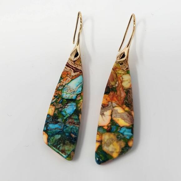 Boho Emperor Stone Orange Blue Earrings - Picture 4 of 4